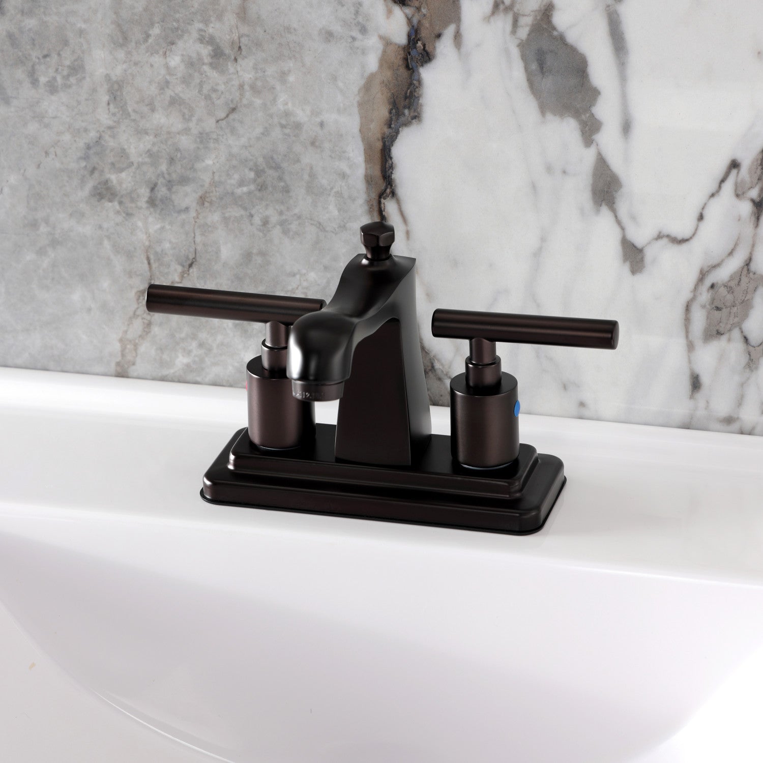 Kingston Manhattan FB4645CML Double-Handle 3-Hole Deck Mount 4-Inch Centerset Bathroom Faucet with Pop-Up Drain, Oil Rubbed Bronze — thumbnail 2